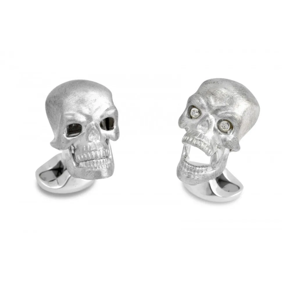 Sterling Silver Skull Cufflinks With Diamond Eyes