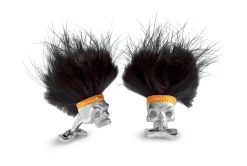 Sterling Silver Skull Cufflinks With Black Hair