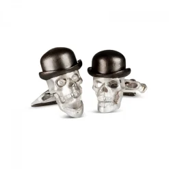 Sterling Silver Skull Cufflinks with Bowler Hat and Umbrella