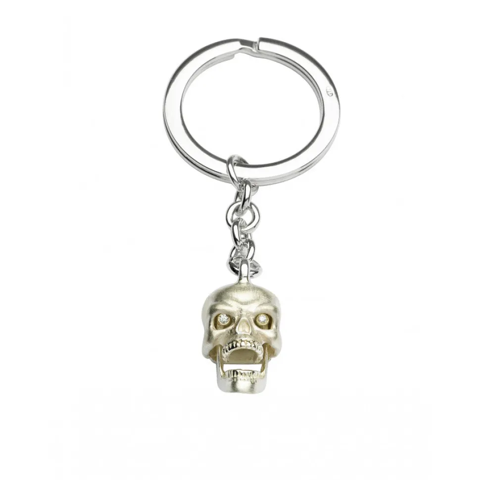 Sterling Silver Skull Keyring with Diamond Eyes