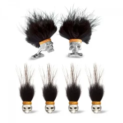 Sterling Silver Skulls with Black Hair Dress Stud Set