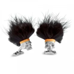 Sterling Silver Skulls with Black Hair Dress Stud Set