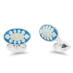 Sterling Silver Sky Blue And Clear Fancy Design Cufflinks