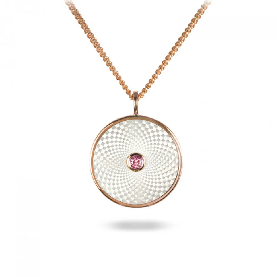 Sterling Silver Small Pendant with White Mother-of-Pearl and a Pink Sa