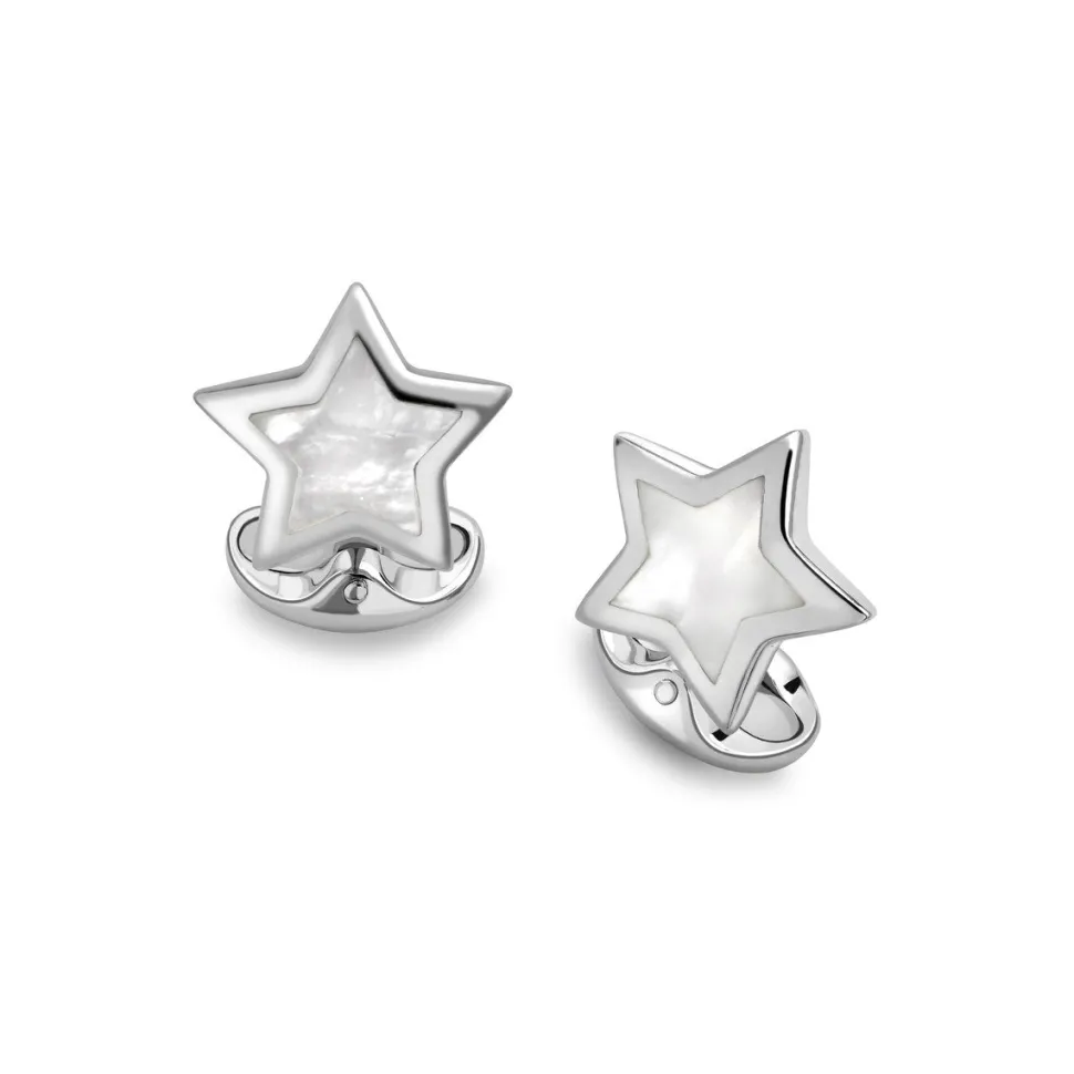 Sterling Silver Star Cufflinks With Mother-of-Pearl Inlay