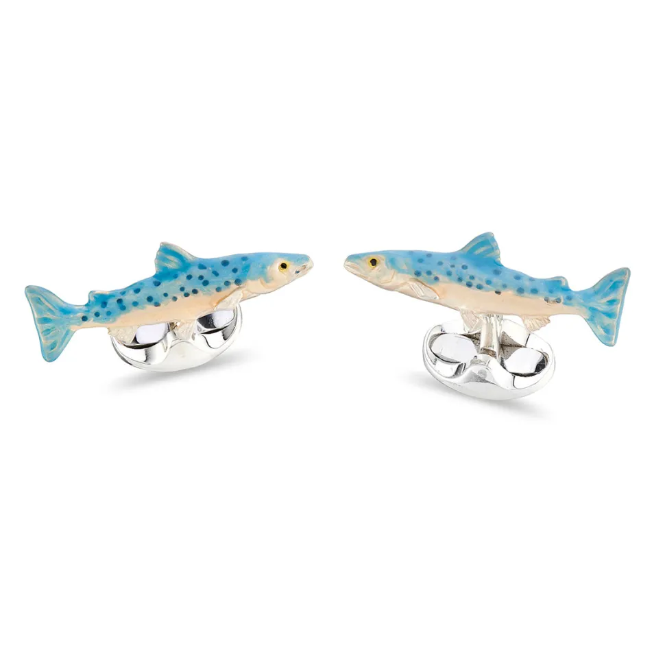 Sterling Silver Swimming Salmon Cufflinks