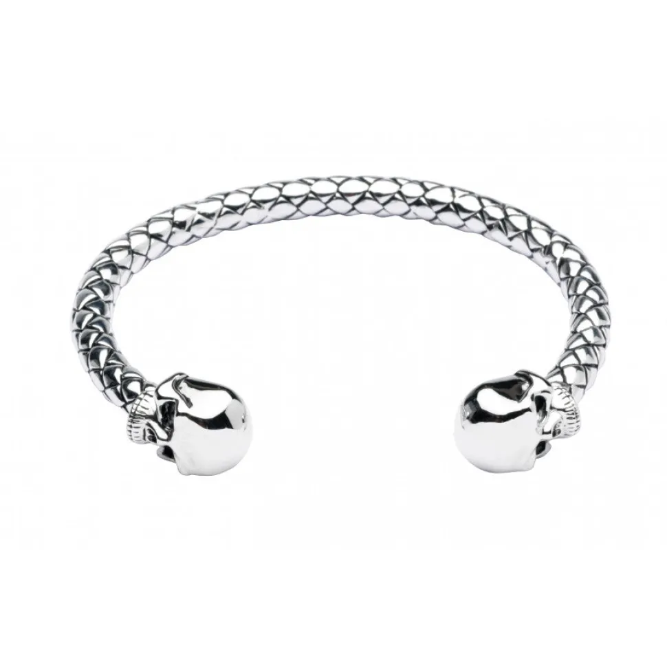 Sterling Silver Torque Skull Bangle