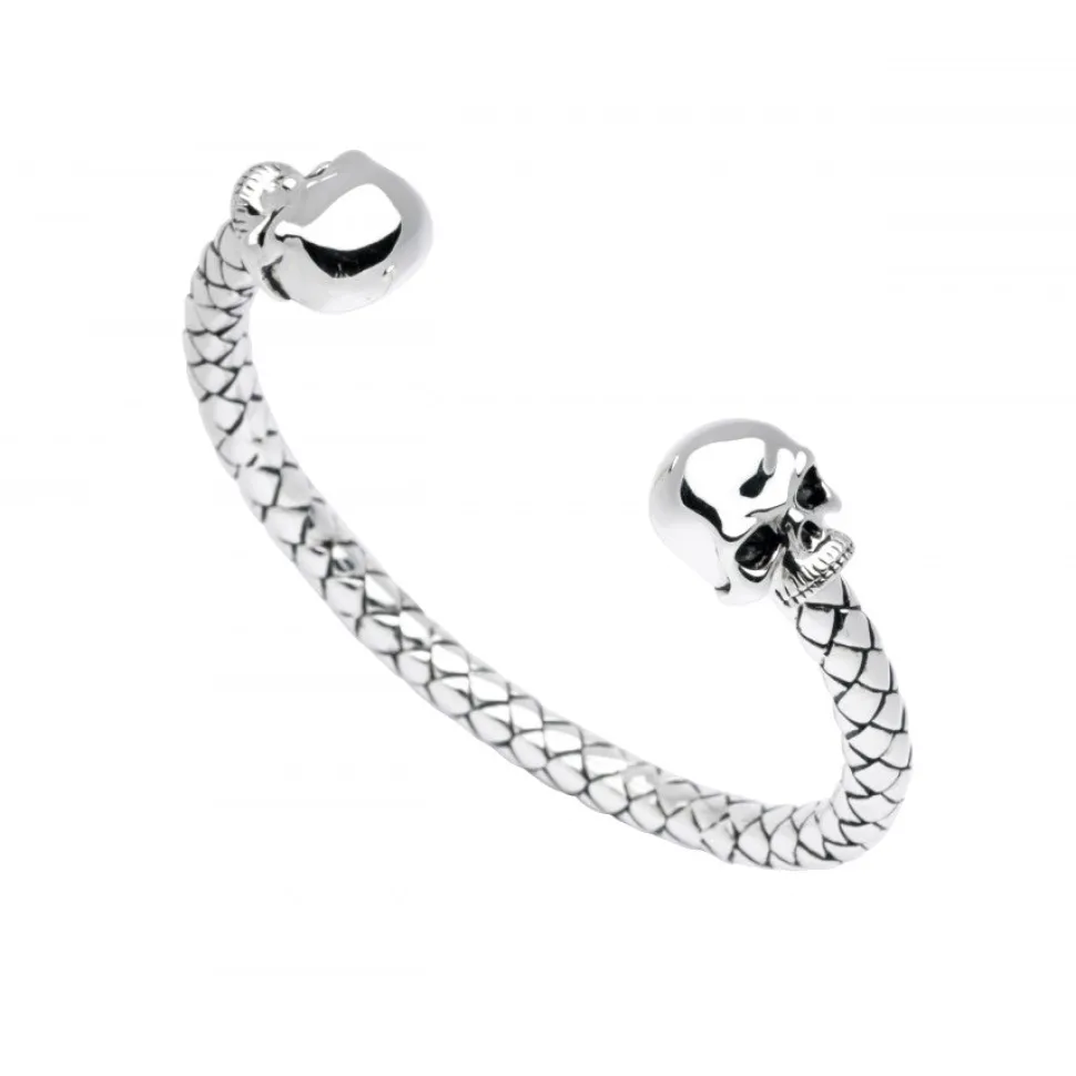 Sterling Silver Torque Skull Bangle