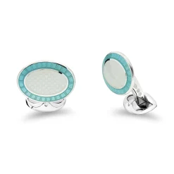 Sterling Silver Turquoise & Clear Enamel Cufflinks