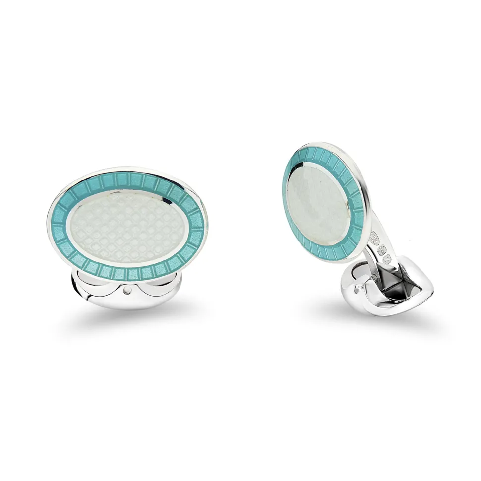 Sterling Silver Turquoise & Clear Enamel Cufflinks