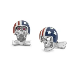 Sterling Silver USA Motorbike Helmet Skull Cufflinks