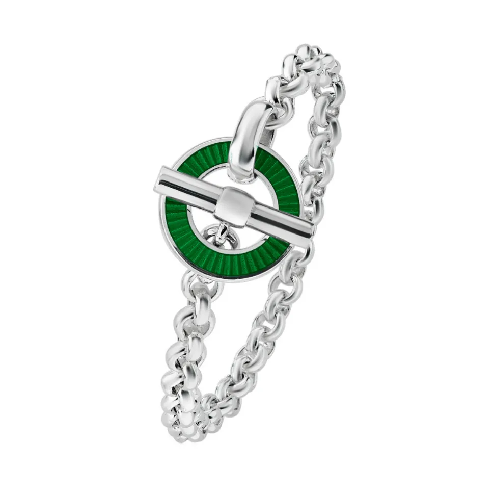 Sterling Silver Vitreous Enamel Faceted Bracelet - Green Cufflinks