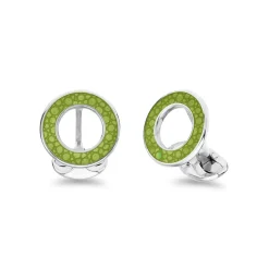 Sterling Silver Vitreous Enamel Shagreen Cufflinks - Lime Green