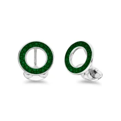 Sterling Silver Vitreous Enamel Shagreen Cufflinks - Green Cufflinks