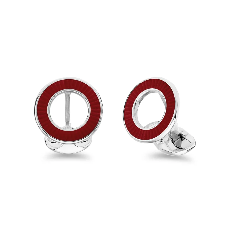 Sterling Silver Vitreous Enamel Faceted Cufflinks - Red Cufflinks