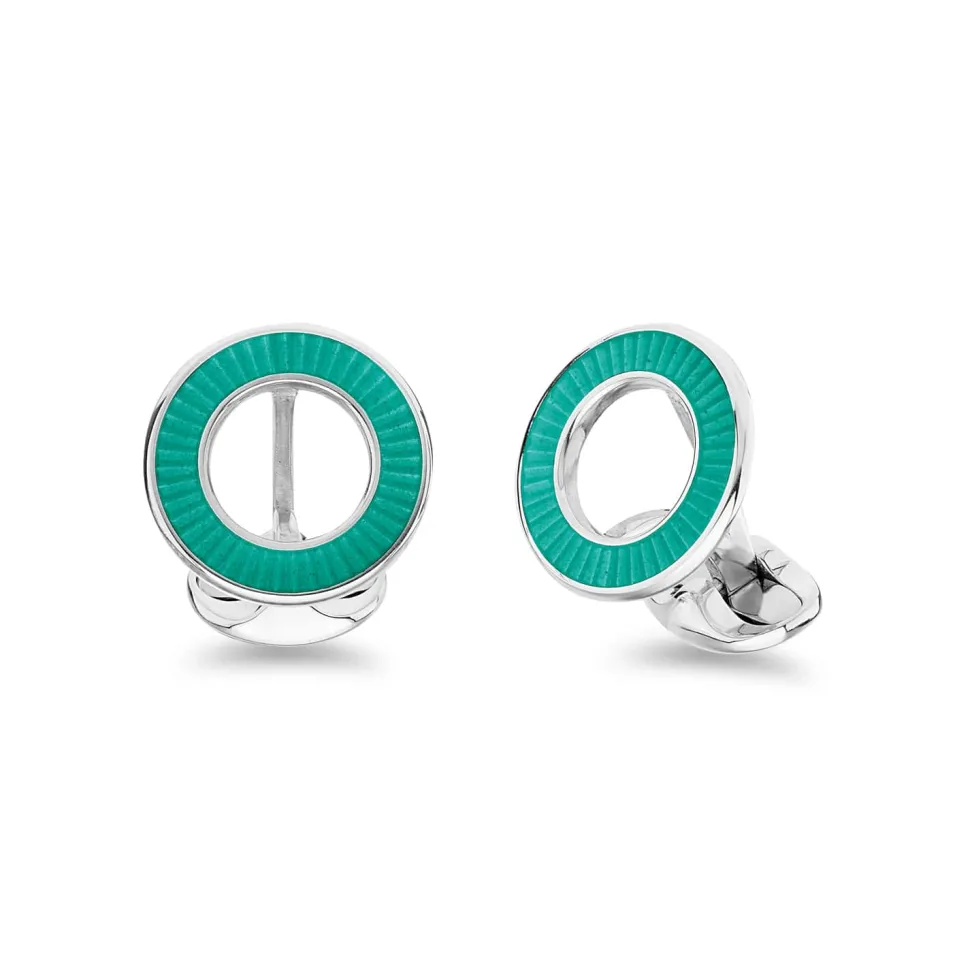Sterling Silver Vitreous Enamel Faceted Cufflinks - Light Blue