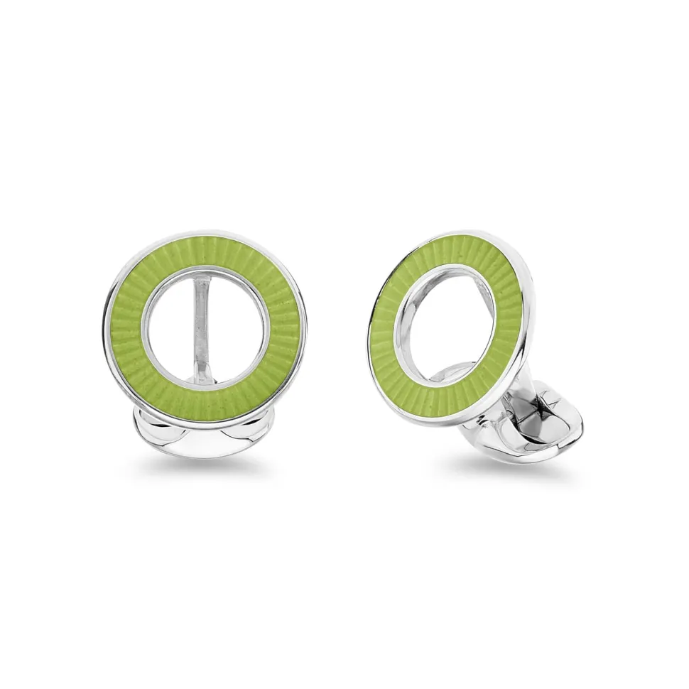 Sterling Silver Vitreous Enamel Faceted Cufflinks - Lime Green