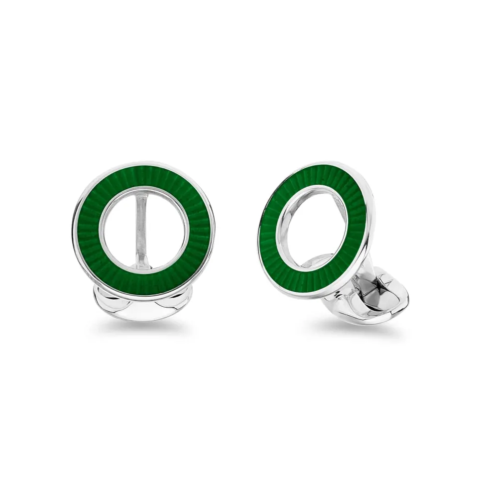 Sterling Silver Vitreous Enamel Faceted Cufflinks - Green Cufflinks