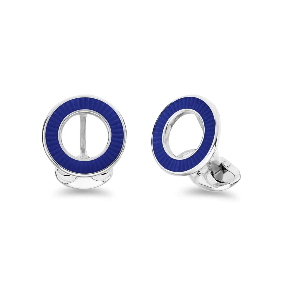 Sterling Silver Vitreous Enamel Faceted Cufflinks - Blue Cufflinks