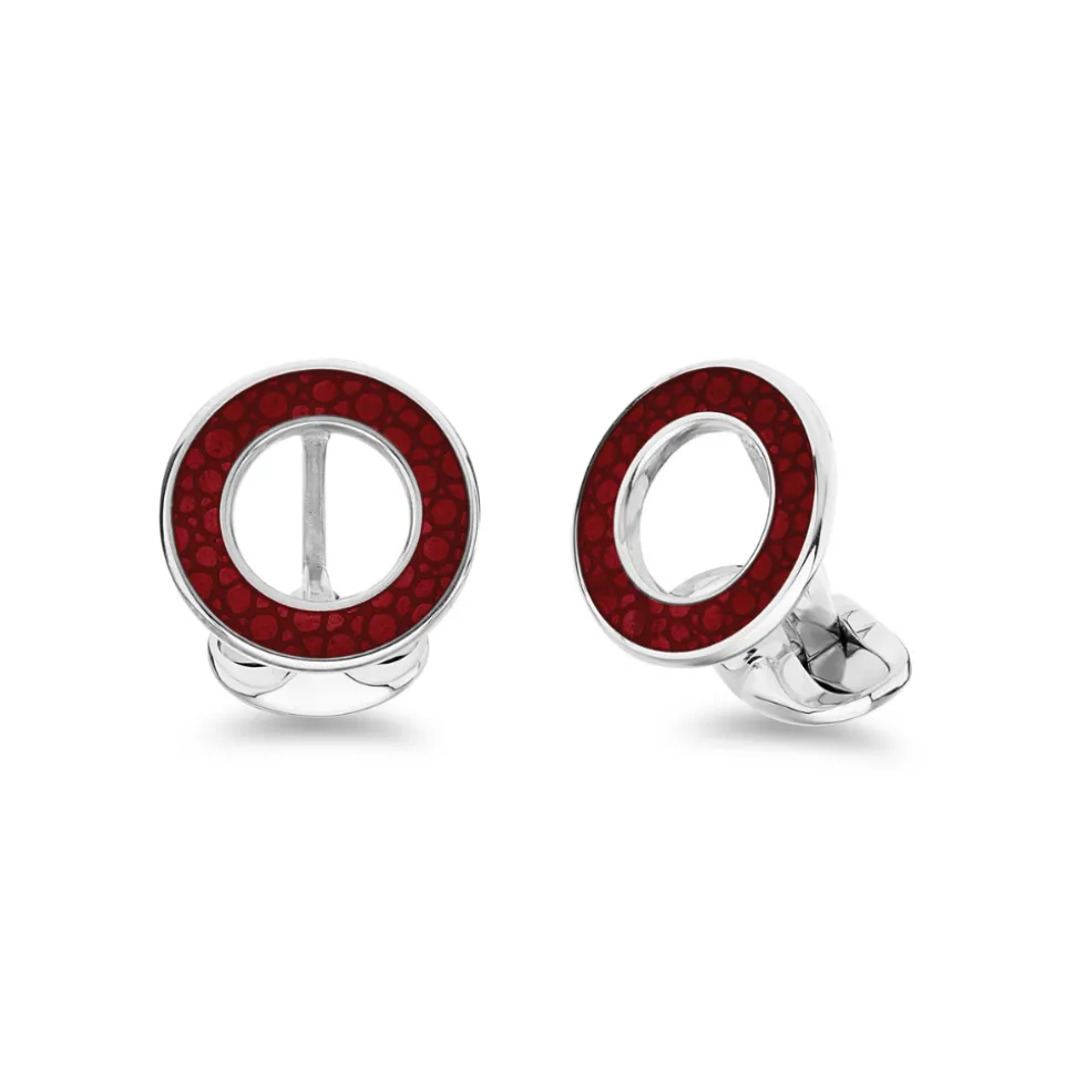 Sterling Silver Vitreous Enamel Shagreen Cufflinks - Red Cufflinks