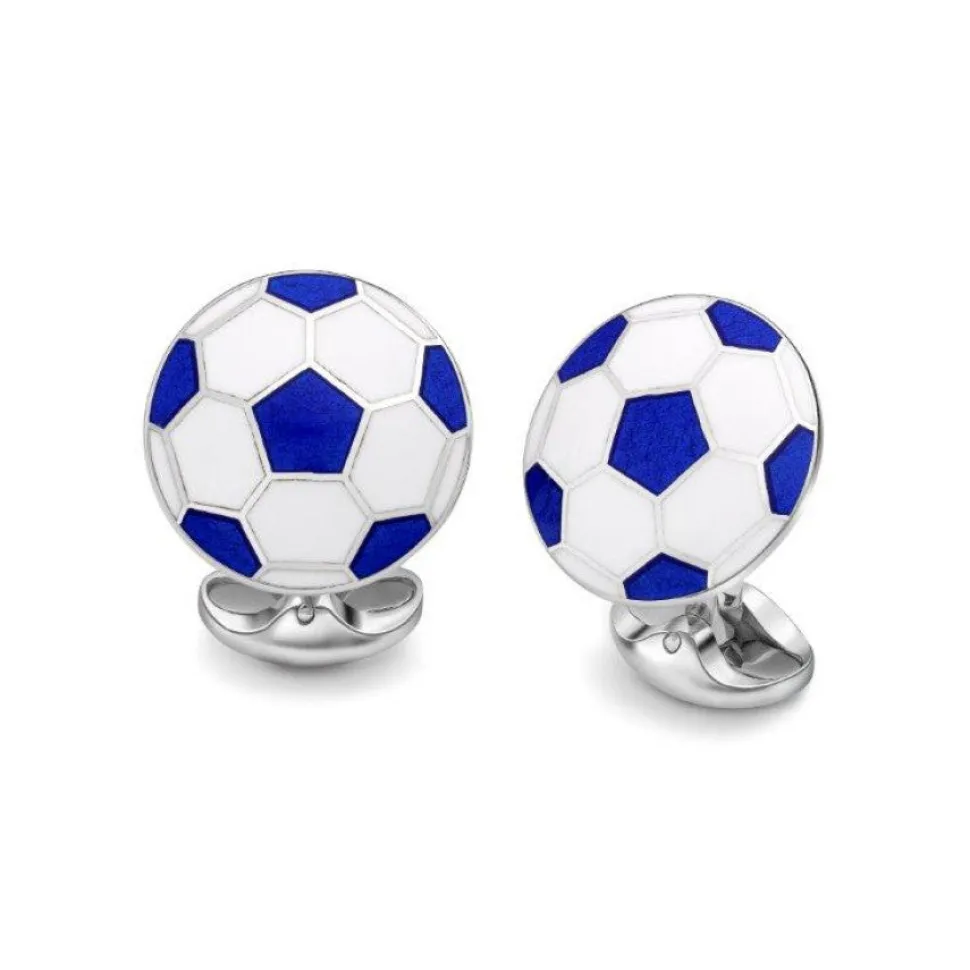 Sterling Silver White and Blue Football Cufflinks