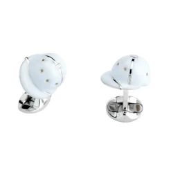 Sterling Silver White Enamel Polo Helmet Cufflinks