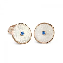 Sterling Silver White Mother-of-Pearl Cufflinks with a Blue Sapphire G