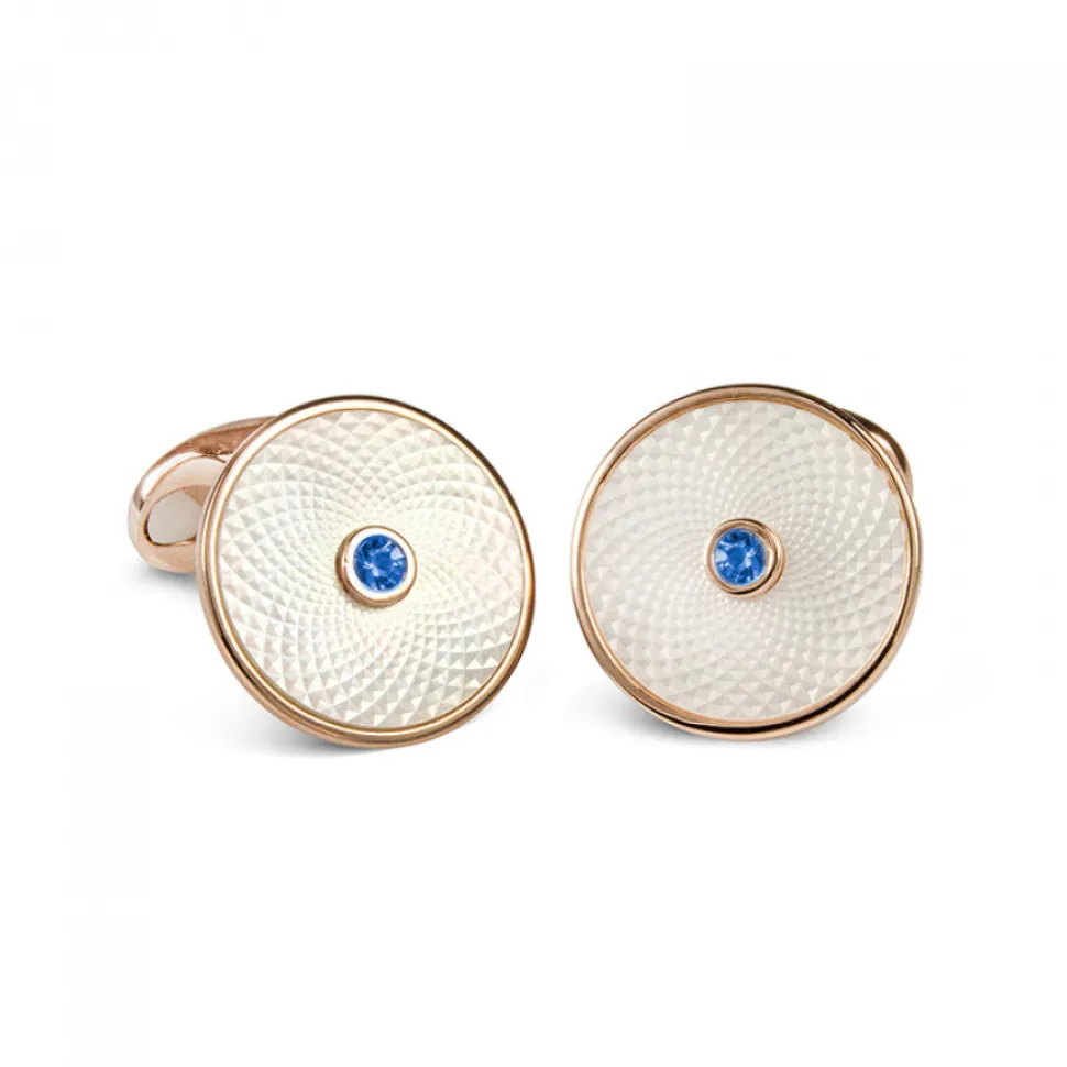 Sterling Silver White Mother-of-Pearl Cufflinks with a Blue Sapphire G