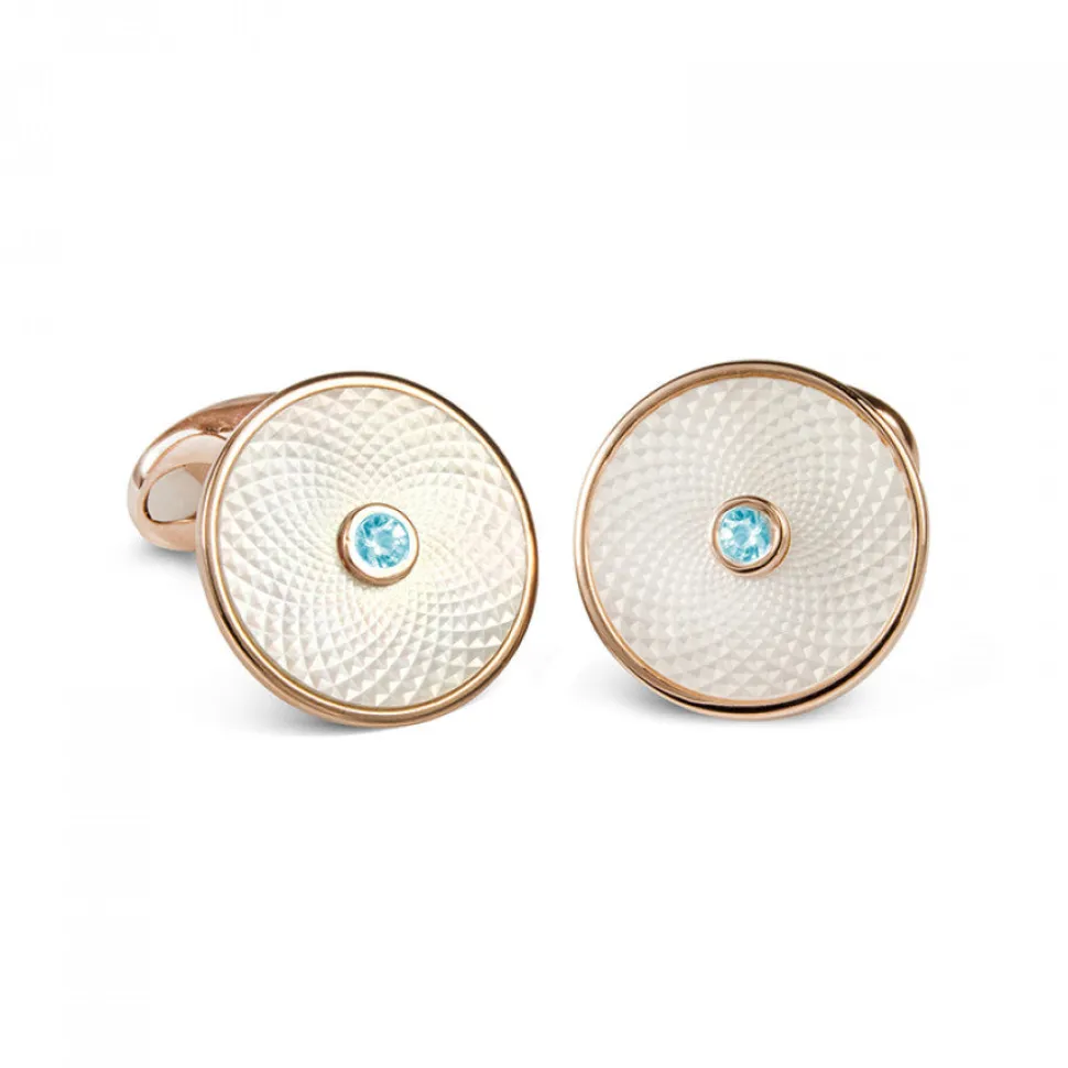 Sterling Silver White Mother-of-Pearl Cufflinks with Aquamarine Gemsto