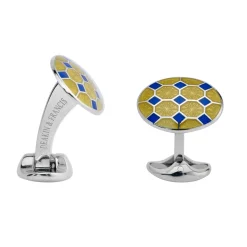 Sterling Silver Yellow and Blue Enamel Pattern Cufflinks