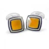 Sterling Silver Yellow Enamel Cufflinks with Striped Border