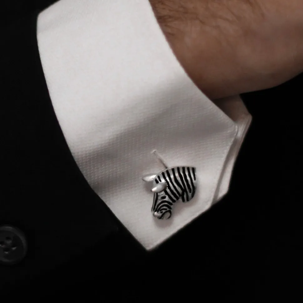 Sterling Silver Zebra Cufflinks With Sapphire Eyes