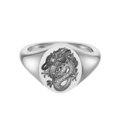 Sterling Silver Zodiac Signet Ring - 14x13mm Oval – Dragon (Chinese)