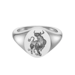 Sterling Silver Zodiac Signet Ring - 14x13mm Oval – Bull