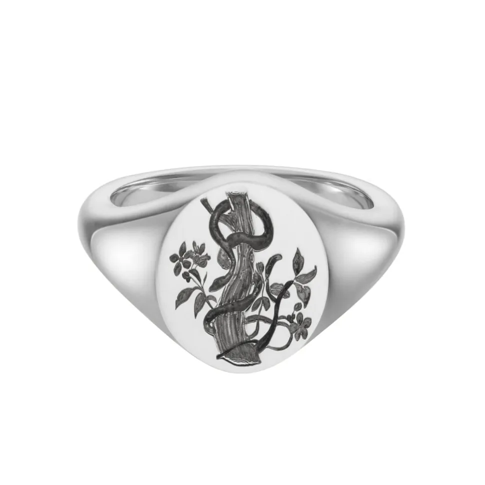 Sterling Silver Zodiac Signet Ring - 14x13mm Oval – Snake