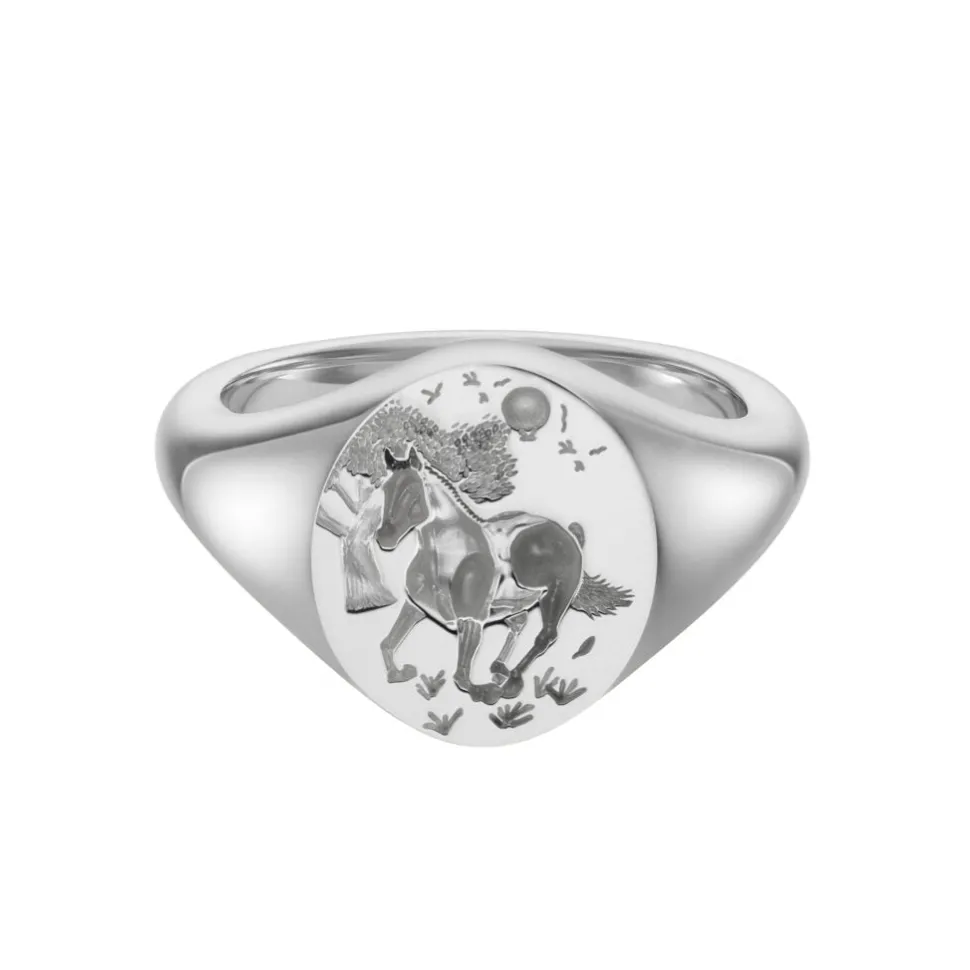 Sterling Silver Zodiac Signet Ring - 12x10mm Oval – Horse