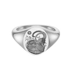 Sterling Silver Zodiac Signet Ring - 12x10mm Oval – Goat