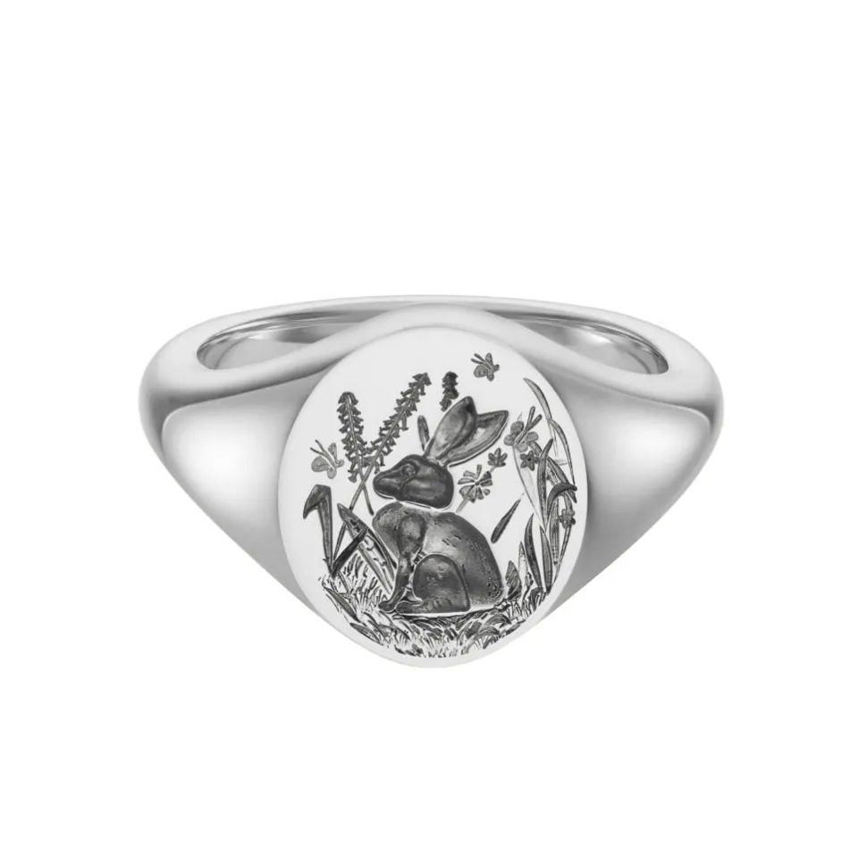 Sterling Silver Zodiac Signet Ring - 14x13mm Oval – Rabbit
