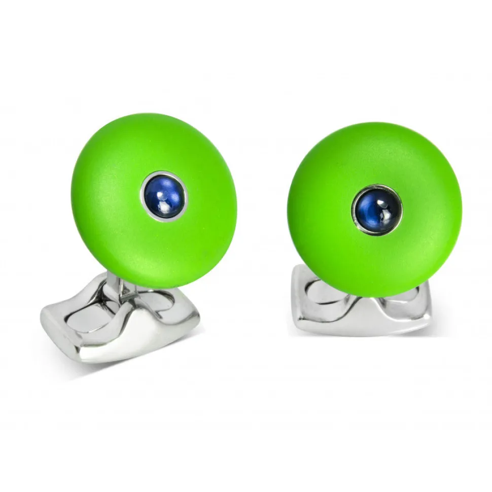 'The Brights' Lime Green Round Cufflinks with Sapphire Centre