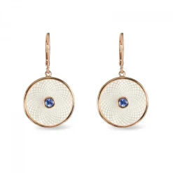 White Mother of Pearl Dreamcatcher Earrings with Blue Sapphire Gem